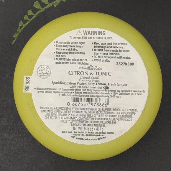 BBW Citron & Tonic White Barn Bath & Body Works 3 Wick Candle - Picture 10 of 10